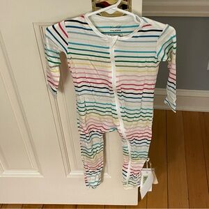 NWT Kickee Pants Bamboo Coverall with 2-Way Zipper - Rainbow Happy Stripe 18-24M
